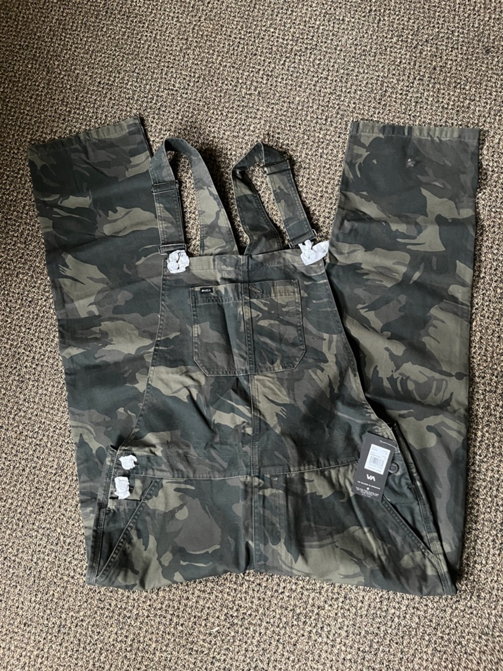 RVCA Men’s Camo Cargo Overalls - Olive/Black